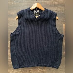 Eddie Bauer Knit Sweater Vest Men's Size M Navy Blue 100% Cotton Vtg Sleeveless